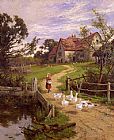 Henry Lejeune Paintings - A Berkshire Homestead by Henry H. Parker
